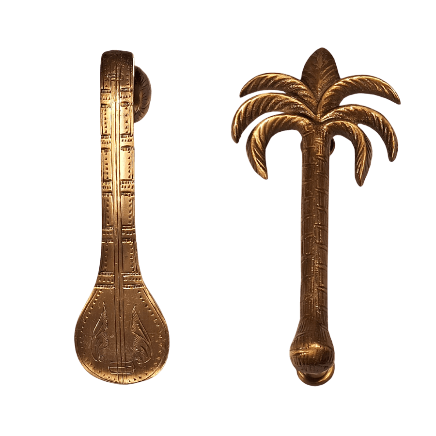 FANCY BRASS DOOR HANDLE (ANTIQUE) SITAR & TREE